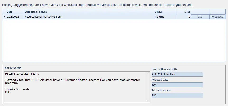 CBM-Calculator-Suggested-Feature-List