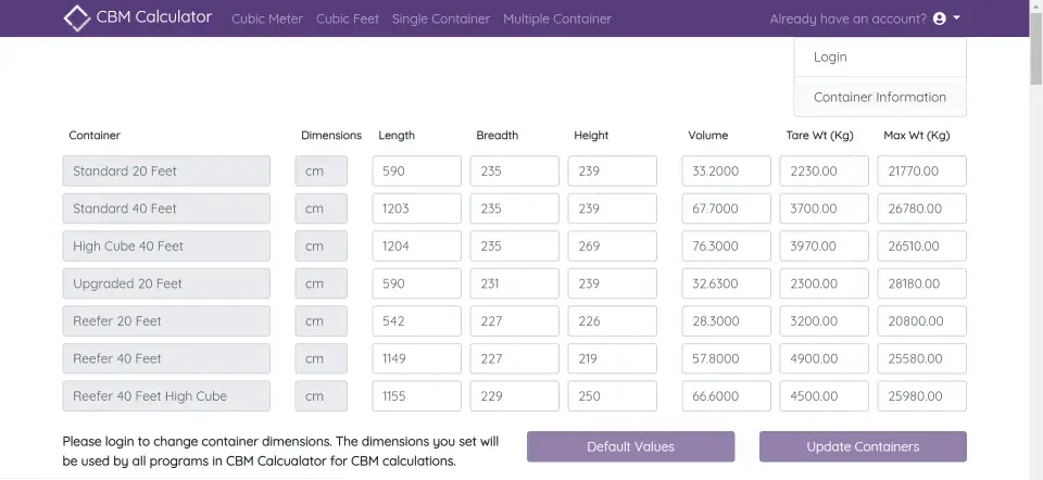 CBM Calculator - Container Management